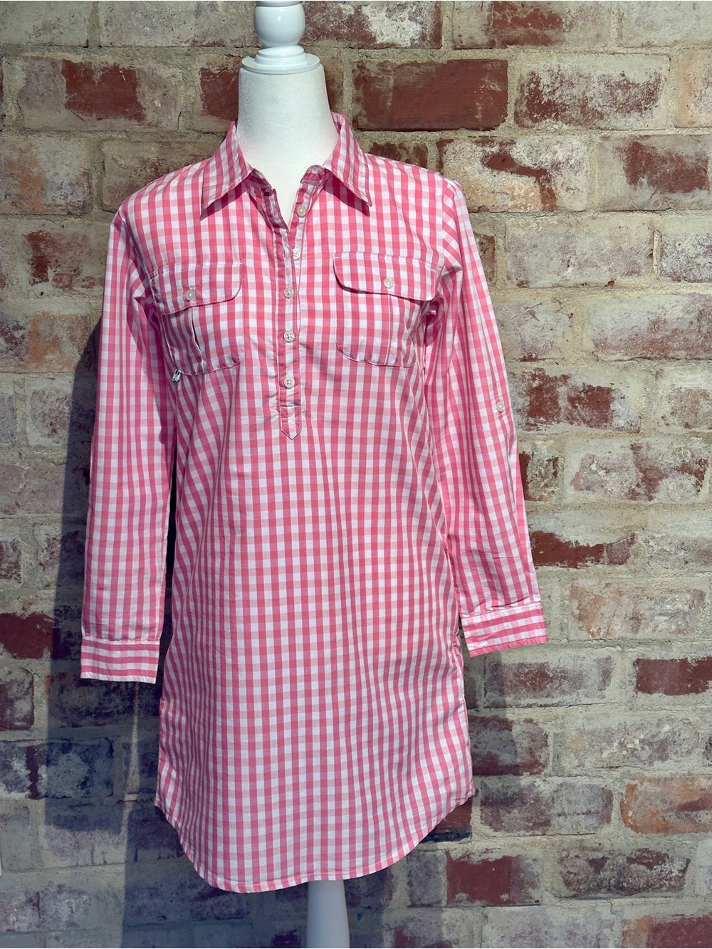Prodoh  pink and white gingham long sleeve swim cover-up. Size XS